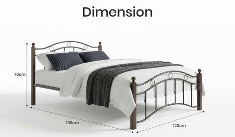 Heavy Duty Wooden Steel Bed Frame UAE | Twin Size Mahogany Bed 190x120x70cm | Dubai Abu Dhabi Sharjah