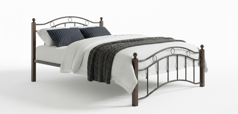 Heavy Duty Wooden Steel Bed Frame UAE | Twin Size Mahogany Bed | Dubai Abu Dhabi Sharjah