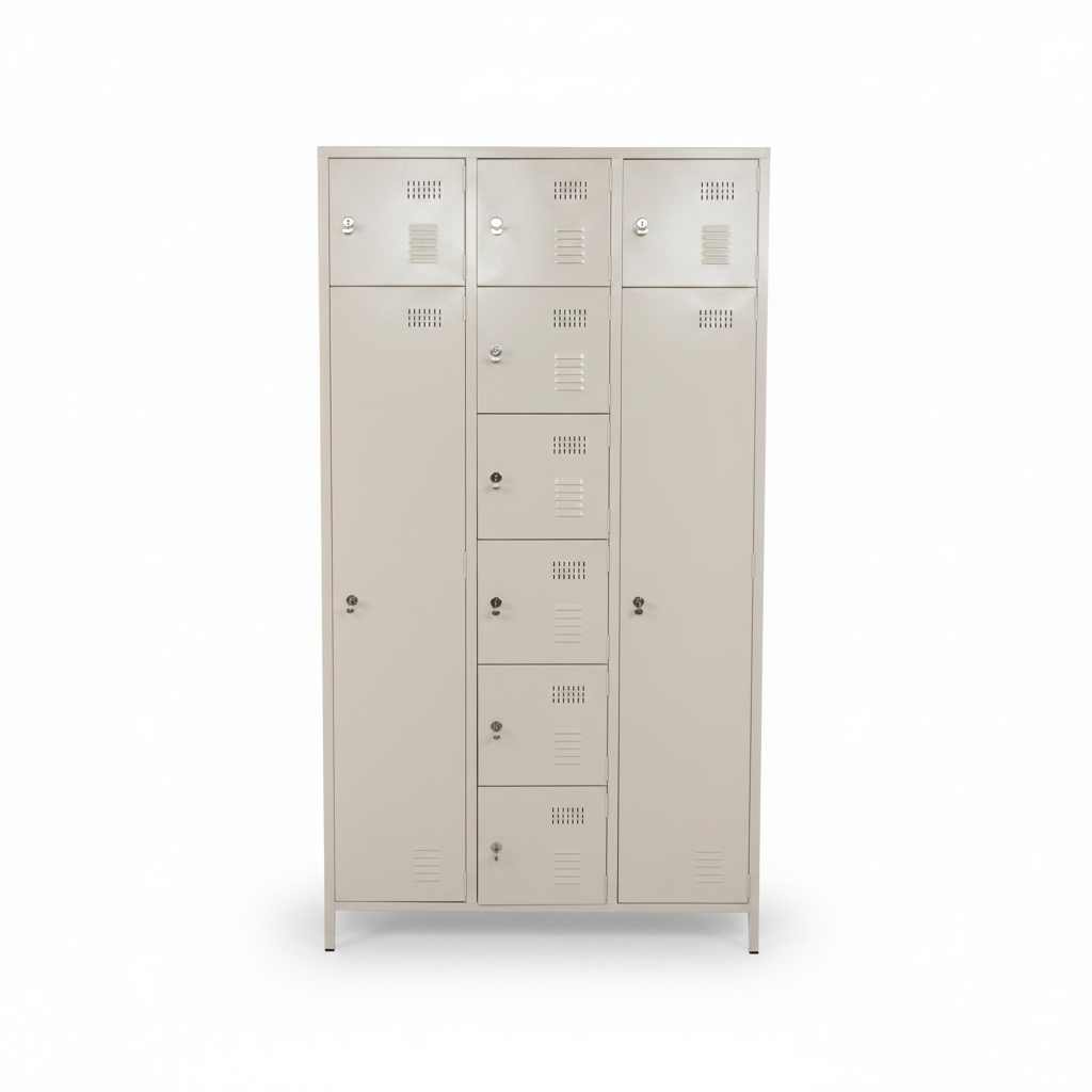 Beige Metal 10-Door Triplex Locker IH 3L-10D – Steel Storage Cabinet UAE | INFINI HOMES