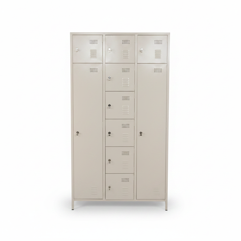 Beige Metal 10-Door Triplex Locker IH 3L-10D – Steel Storage Cabinet UAE | INFINI HOMES