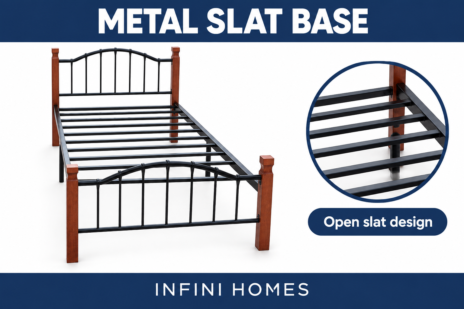 Premium Wooden Steel Bed Frame Single Size 190x90x75cm | UAE Delivery