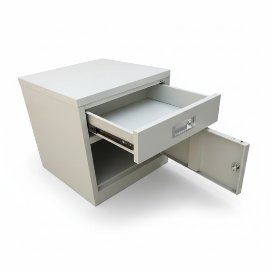 Metal Side Table Open Drawer and Lockable Door Storage – Steel Bedside Cabinet UAE | INFINI HOMES
