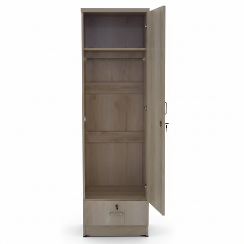 Single Door Wooden Wardrobe IH 611 Interior View – Hanging Rail and Shelves Storage UAE