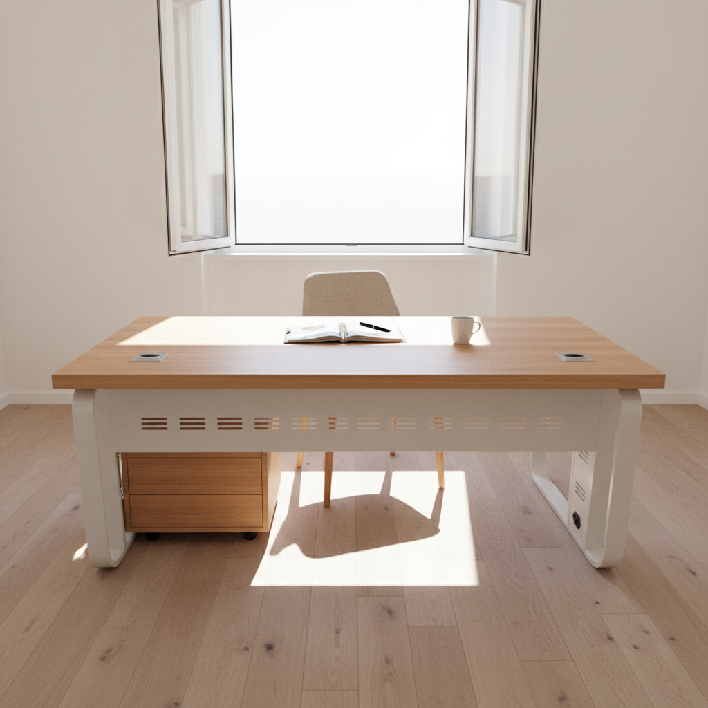 Office Desk 1.4m Light Walnut Frame White Top (140x70x75cm) | Premium Office Furniture UAE | IH 7772