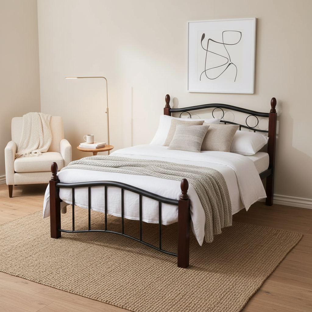 Premium Wooden Steel Bed Frame Single Size 190x90x75cm | UAE Delivery to Dubai, Abu Dhabi, Sharjah | Modern Bedroom Furniture