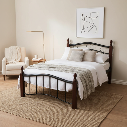Premium Wooden Steel Bed Frame Single Size 190x90x75cm | UAE Delivery to Dubai, Abu Dhabi, Sharjah | Modern Bedroom Furniture
