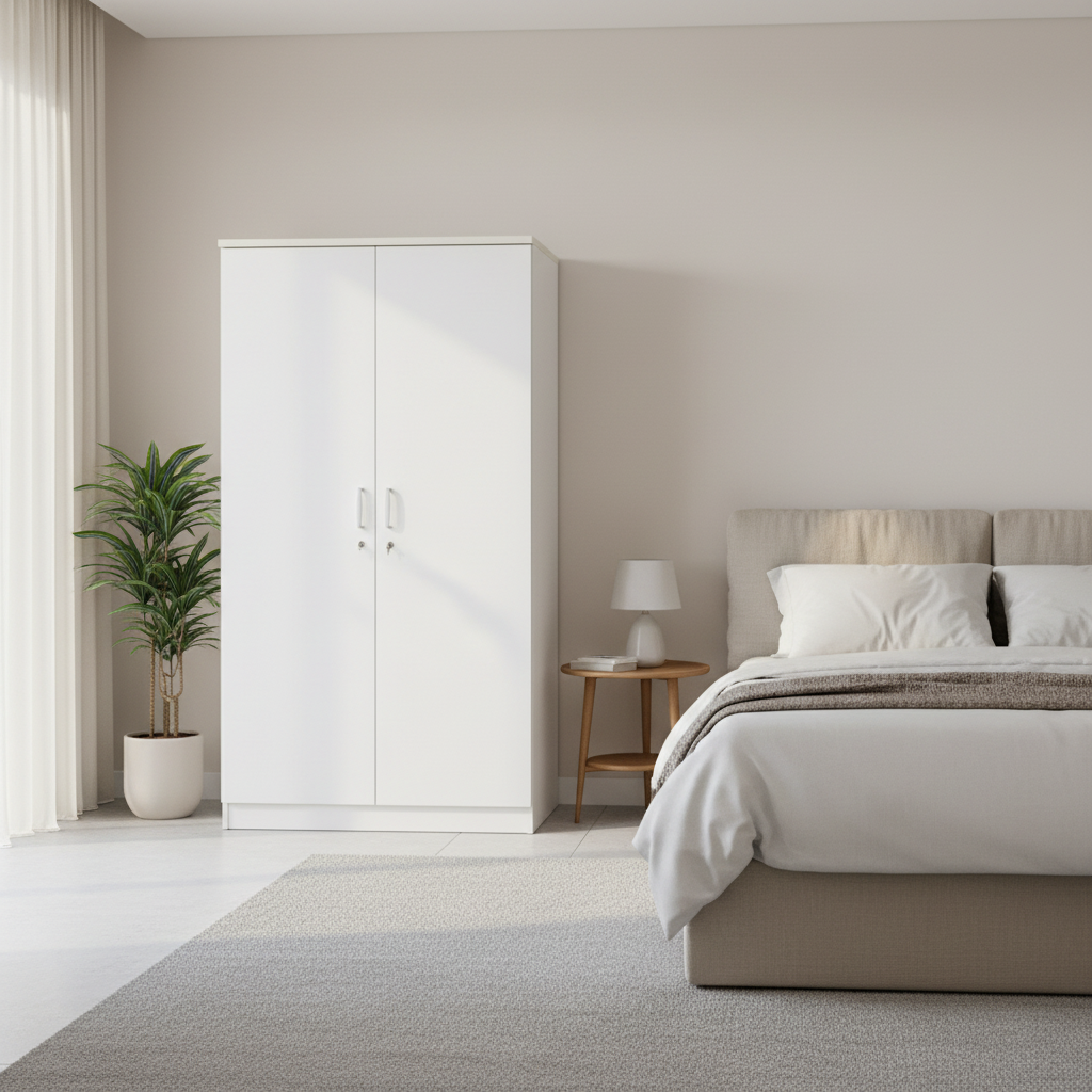 INFINI HOMES IH 922 Two Door Wardrobe in minimalist bedroom setting – Modern Wardrobe UAE all emirates delivery