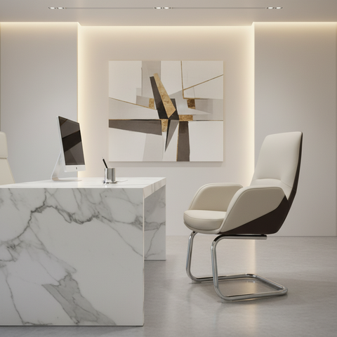 PU High Back Visitor Chair IH-965V – Beige & Coffee | UAE Delivery