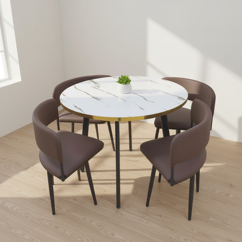 Minimalist Round Marble Dining Table Set in Modern UAE Home Interior - Elegant Dining Furniture