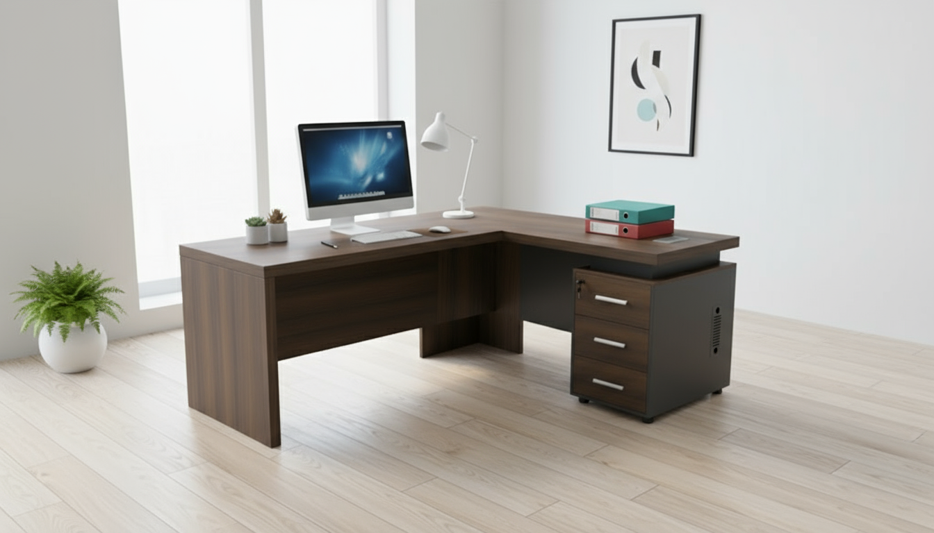 INFINI HOMES Executive Table UAE - Model KENO-160L Walnut Grey 160x80cm +80x40cm Extension Dubai Abu Dhabi Sharjah