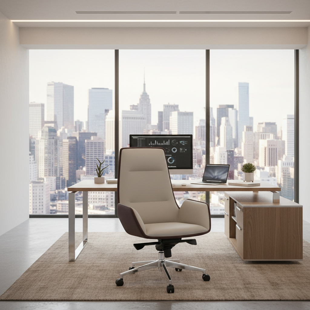 Executive Office Chair PU Leather High Back - Boss Chair Beige Coffee | UAE | IH 965