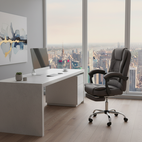 Executive Office Chair with Footrest - Brown PU Leather | Ergonomic Reclining Chair UAE | IH 109PU