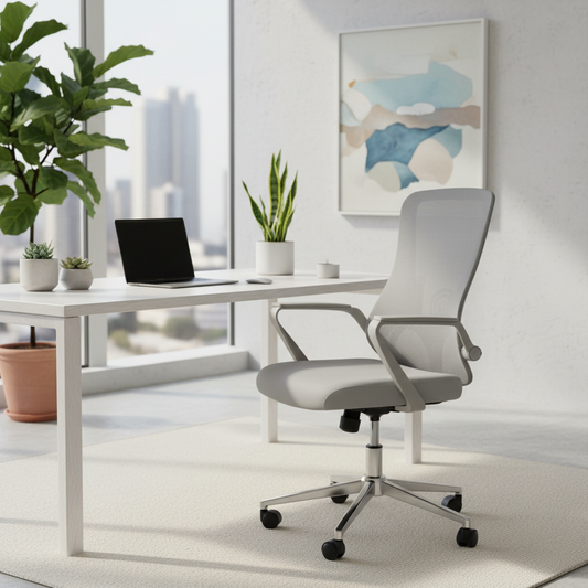 Medium Back Mesh Office Chair UAE | Ergonomic Chrome Base | Dubai Abu Dhabi | IH 1035 GRY
