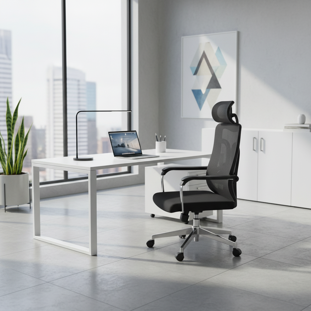 Ergonomic Mesh Office Chair with Headrest - High Back Executive Chair UAE | Chrome Base | IH A-215-S