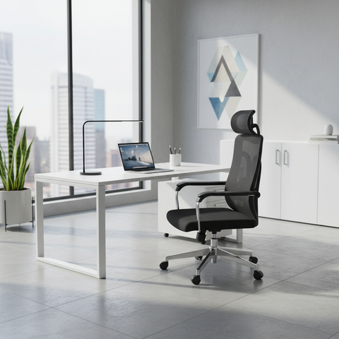 Ergonomic Mesh Office Chair with Headrest - High Back Executive Chair UAE | Chrome Base | IH A-215-S