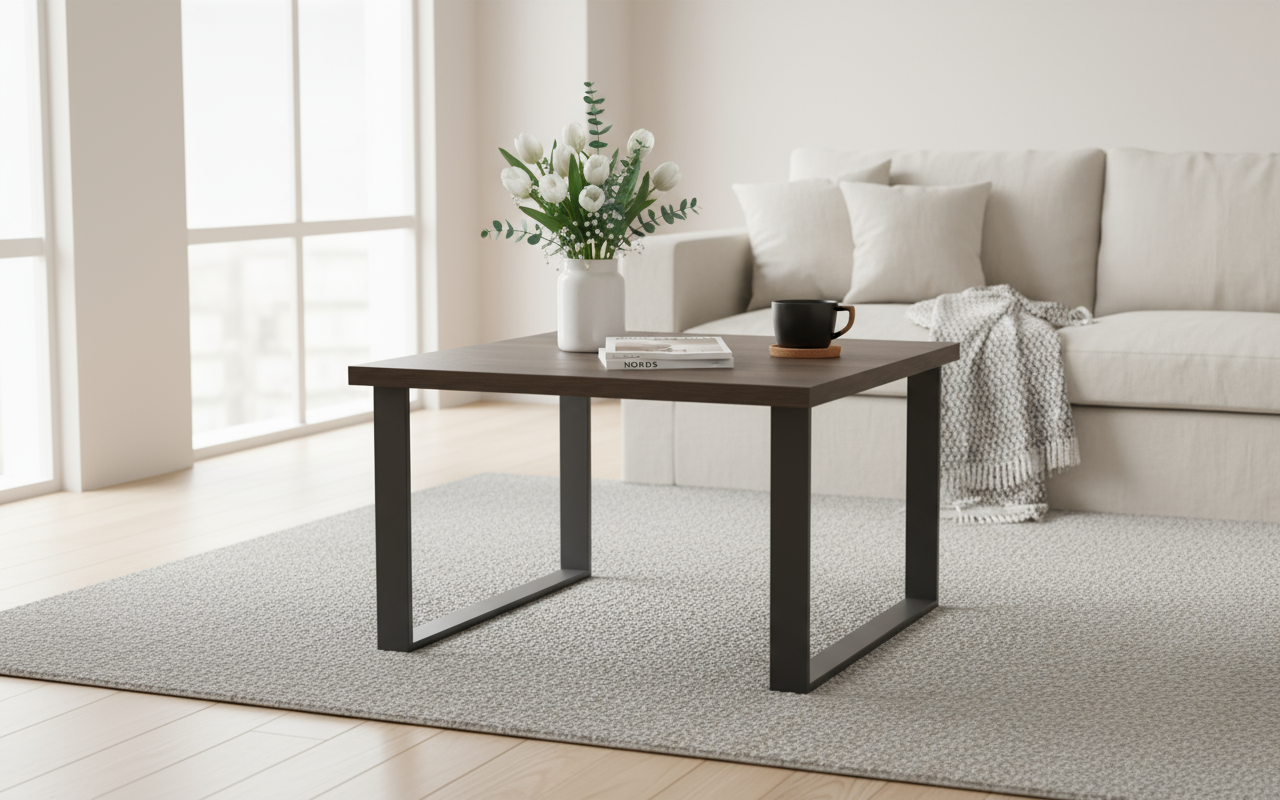 Coffee Table 60x60cm Walnut - Modern Metal Leg Design | Dubai UAE