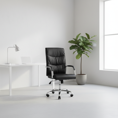 Mid-Back Executive Office Chair IH-107 Black in minimalist white office interior – buy online in UAE