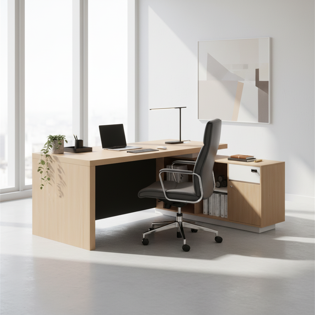 L-Shaped Office Desk 200x160cm - Executive Corner Table with Drawer & Storage | Oak White | UAE