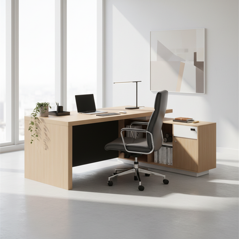 L-Shaped Office Desk 200x160cm - Executive Corner Table with Drawer & Storage | Oak White | UAE