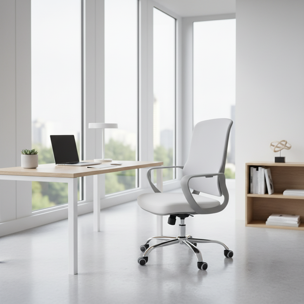 Medium Back Mesh Office Chair UAE | Ergonomic Chrome Base | Dubai Abu Dhabi | IH 1021G WHT