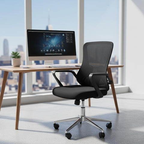 Medium Back Mesh Office Chair UAE | Ergonomic Chrome Base | Dubai Abu Dhabi | IH 1035