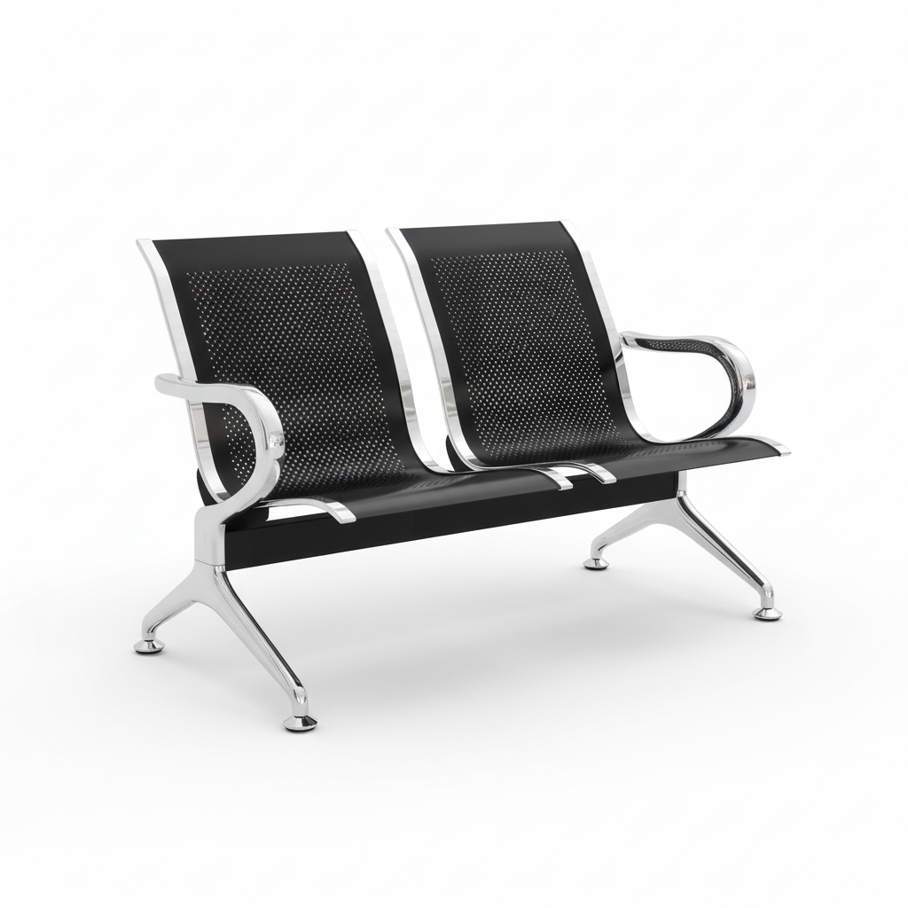 Airport Chair 2-Seater Steel Black | Waiting Room Seating UAE