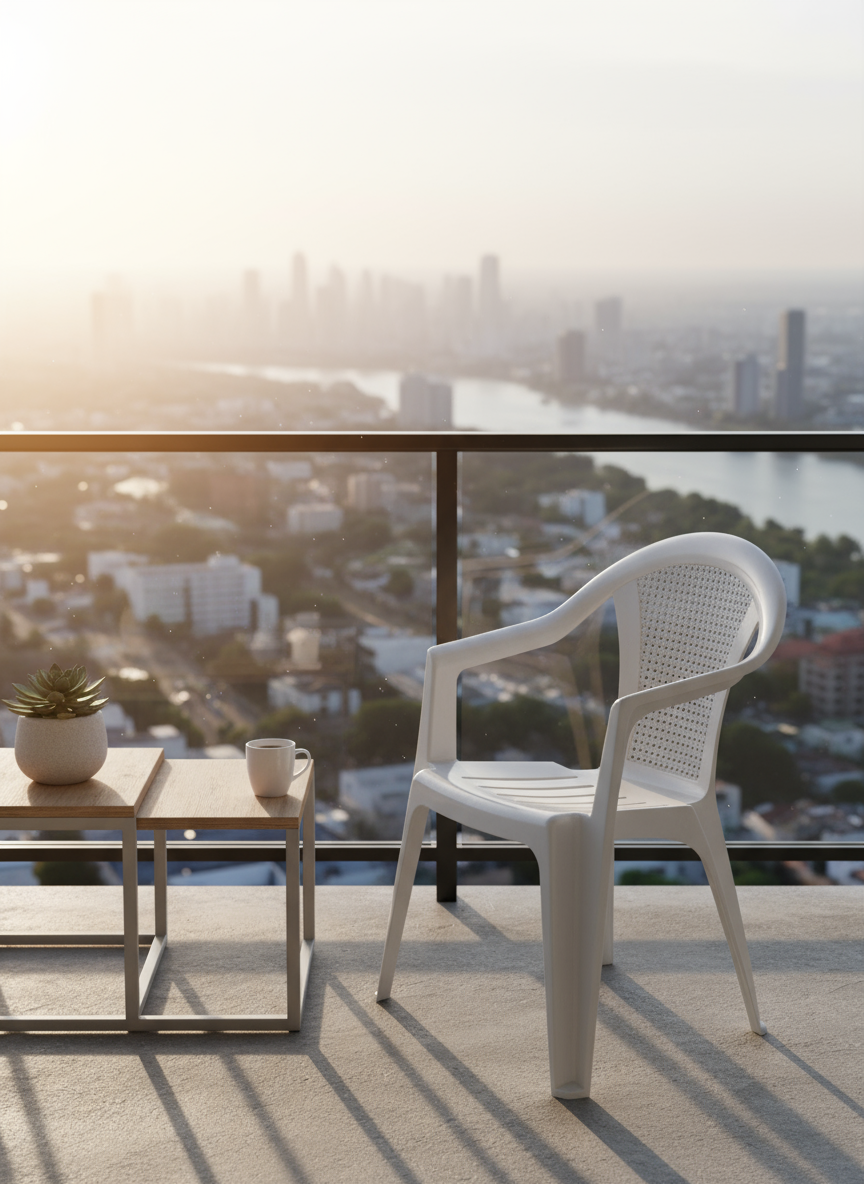 Premium bamboo chair on modern balcony - Stylish outdoor furniture Dubai | UAE wide delivery