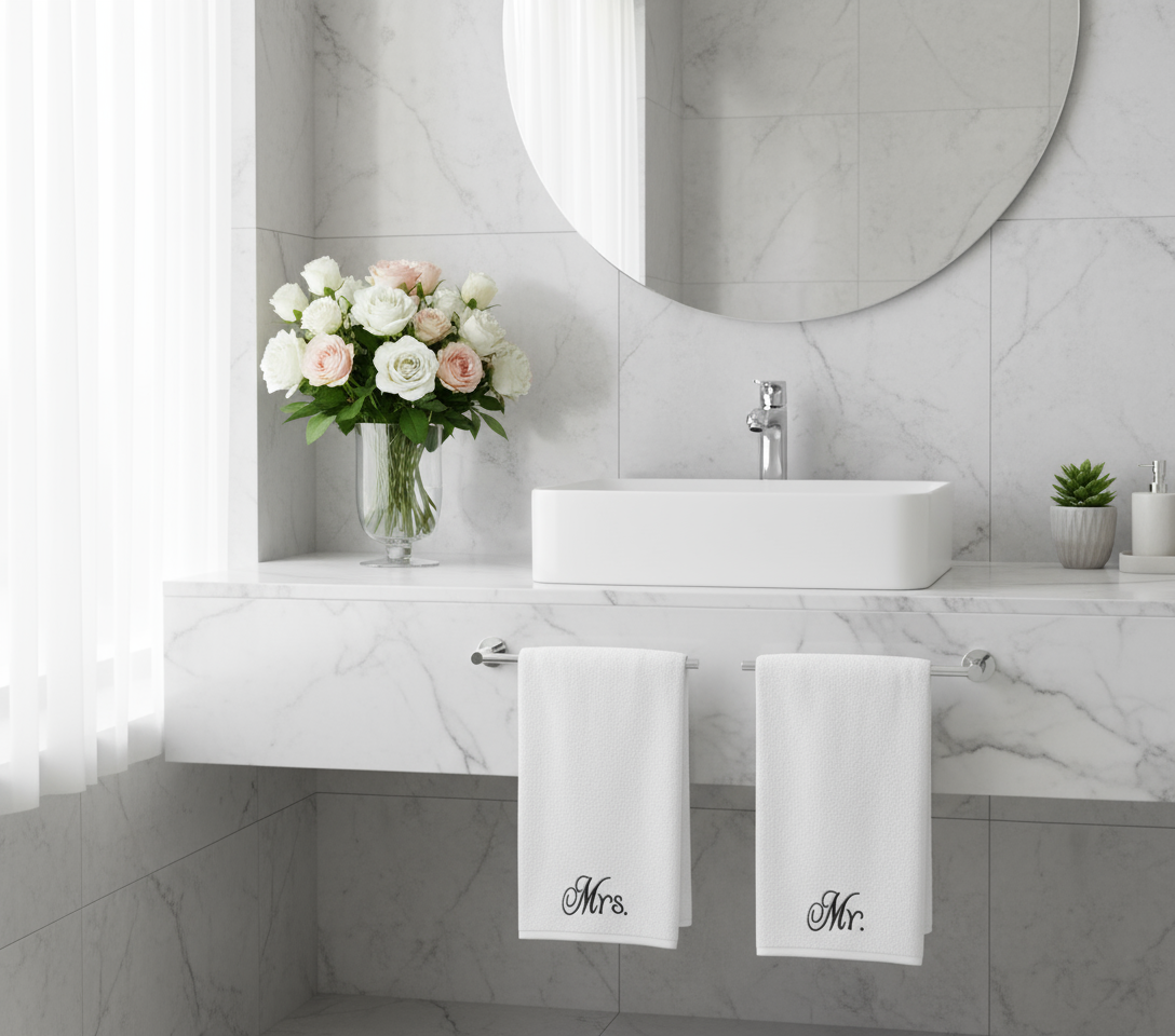 INFINI HOMES Luxury Embroidered Mr & Mrs Personalized Hand Towel Set - Premium 100% Cotton Bath Linen UAE