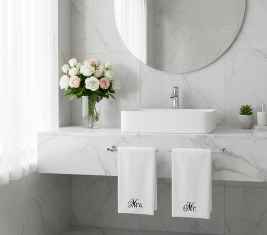 INFINI HOMES Luxury Embroidered Mr & Mrs Personalized Hand Towel Set - Premium 100% Cotton Bath Linen UAE