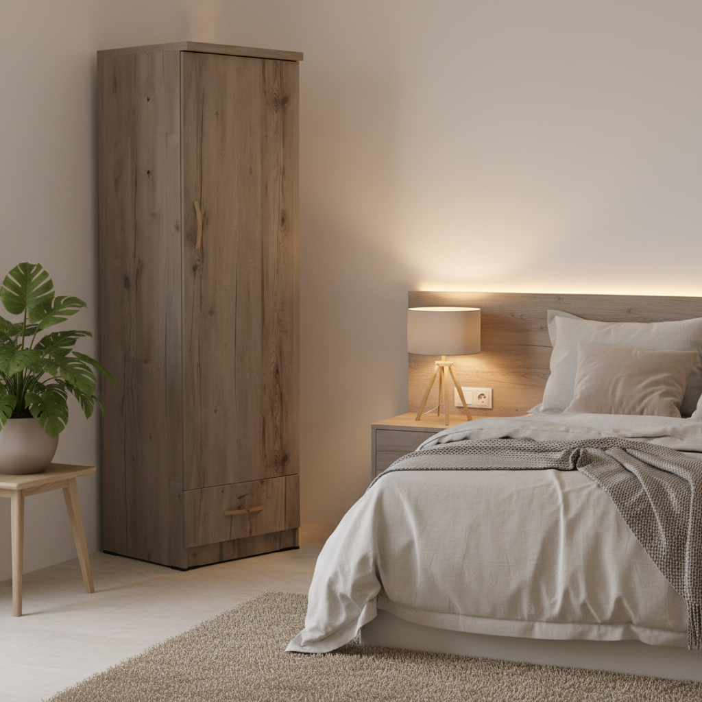 Wooden Single Door Wardrobe with Drawer in Modern Bedroom Dubai Abu Dhabi UAE – IH 111 Lockable Wardrobe