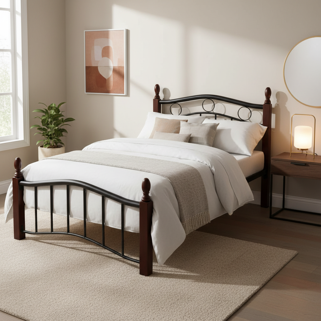 Premium Wooden Steel Bed Frame Single Size 190x90x75cm | UAE Delivery to Dubai, Abu Dhabi, Sharjah | Modern Bedroom Furniture