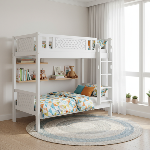 Wooden Bunk Bed for Kids & Teens UAE | Heavy Duty Bunk Bed Frame with Ladder & Safety Guardrail 0.9M