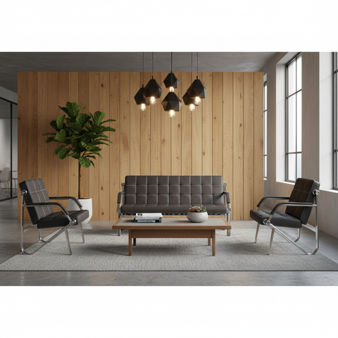 Black PU Office Sofa Set 3+1+1 | Premium Office Furniture UAE | IH 684