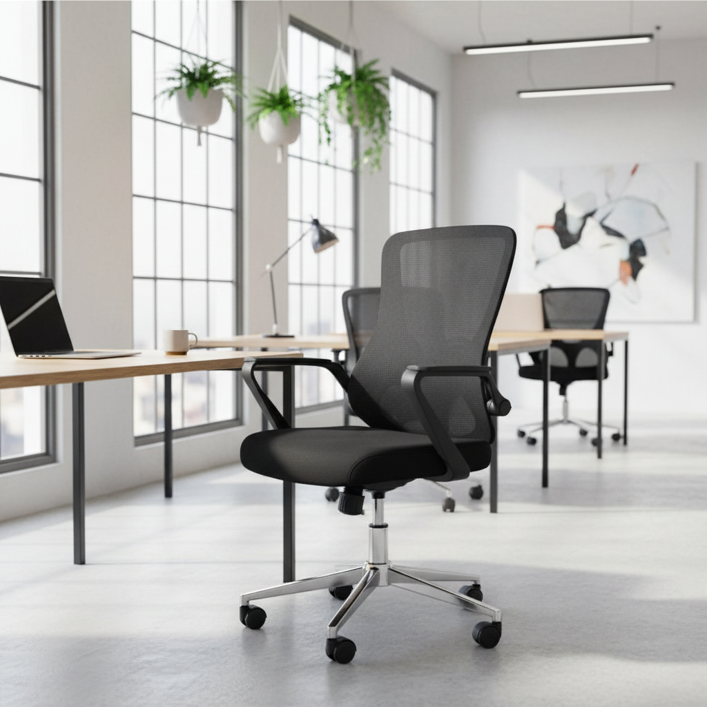 Medium Back Mesh Office Chair UAE | Ergonomic Chrome Base | Dubai Abu Dhabi | IH 1035