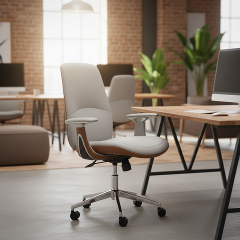 Premium High Back Office Chair - Beige & Brown PU Leather | UAE Delivery