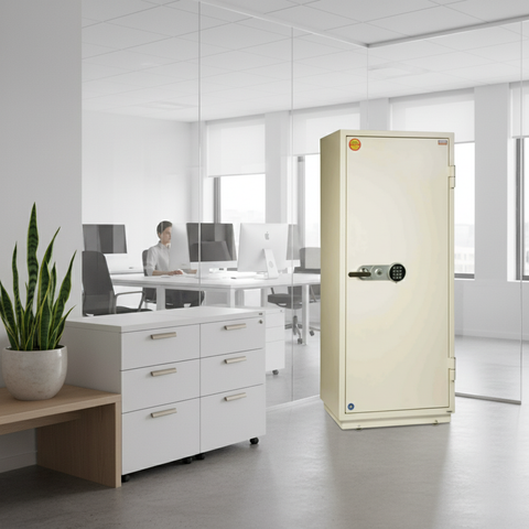 Valberg FRS-165 EL Fire-Resistant Safe – White, Digital + Key Lock System