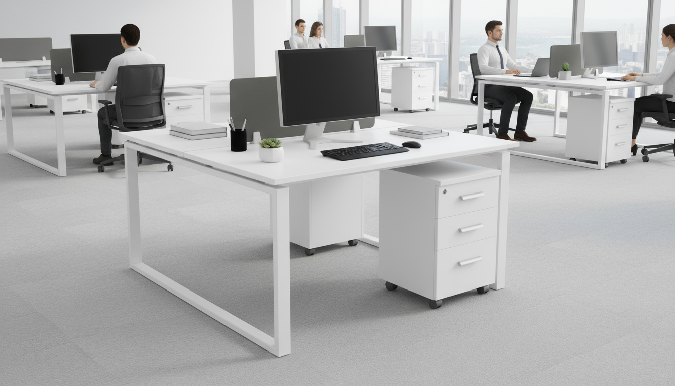 2 Person Office Workstation with Drawers Dubai UAE | White Desk 120x140cm