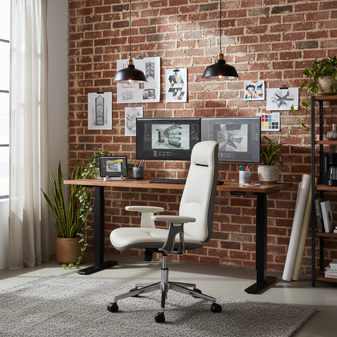 Premium High Back Office Chair Beige & Grey | Ergonomic PU Leather Executive Chair UAE