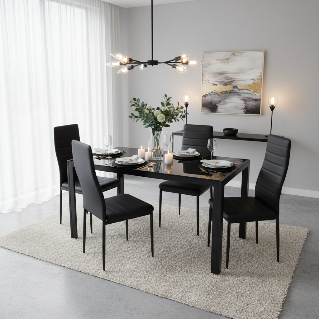 Black Dining Set IH 6204 | Modern 6-Seater Dining Table UAE