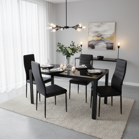 Black Dining Set IH 6204 | Modern 6-Seater Dining Table UAE
