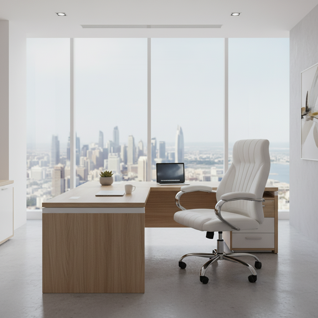 High Back Executive White Office Chair PU Leather - Ergonomic Desk Chair Dubai UAE | IH 923