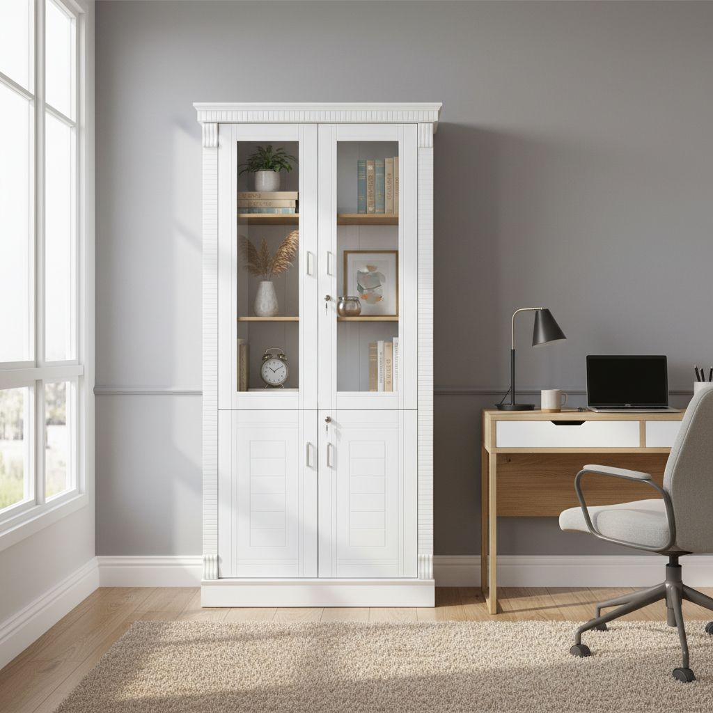 Luxury White Office Storage Cabinet with Display 80x200x4 IH 312 | UAE Delivery