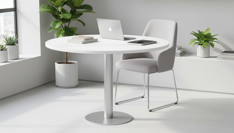 INFINI HOMES Round Table UAE - Model RT-MT-120-WT White 120x75cm Chrome Legs Dubai Abu Dhabi Sharjah