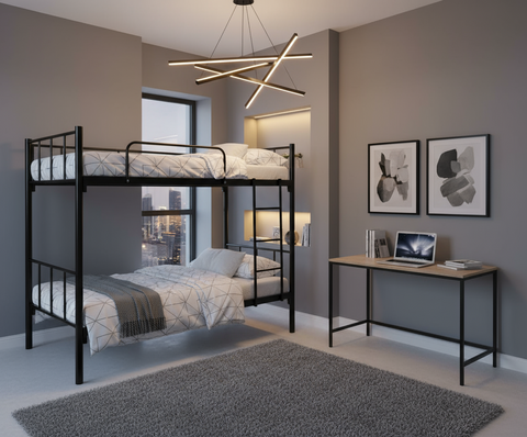 Premium Steel Metal Bunk Bed with mattress 90x190 Dubai UAE | Double Black Bunk Bed with Mattress & Ladder | INFINI HOMES