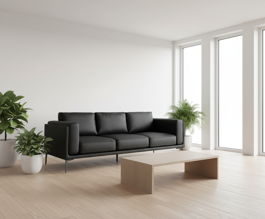 AIKA Three Seater Leatherette Sofa - Black