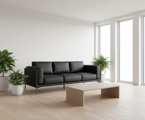 AIKA Three Seater Leatherette Sofa - Black