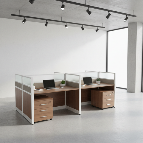 4-Person Work Station Oak+Kakie 200x120cm | Office Furniture UAE | INFINI HOMES