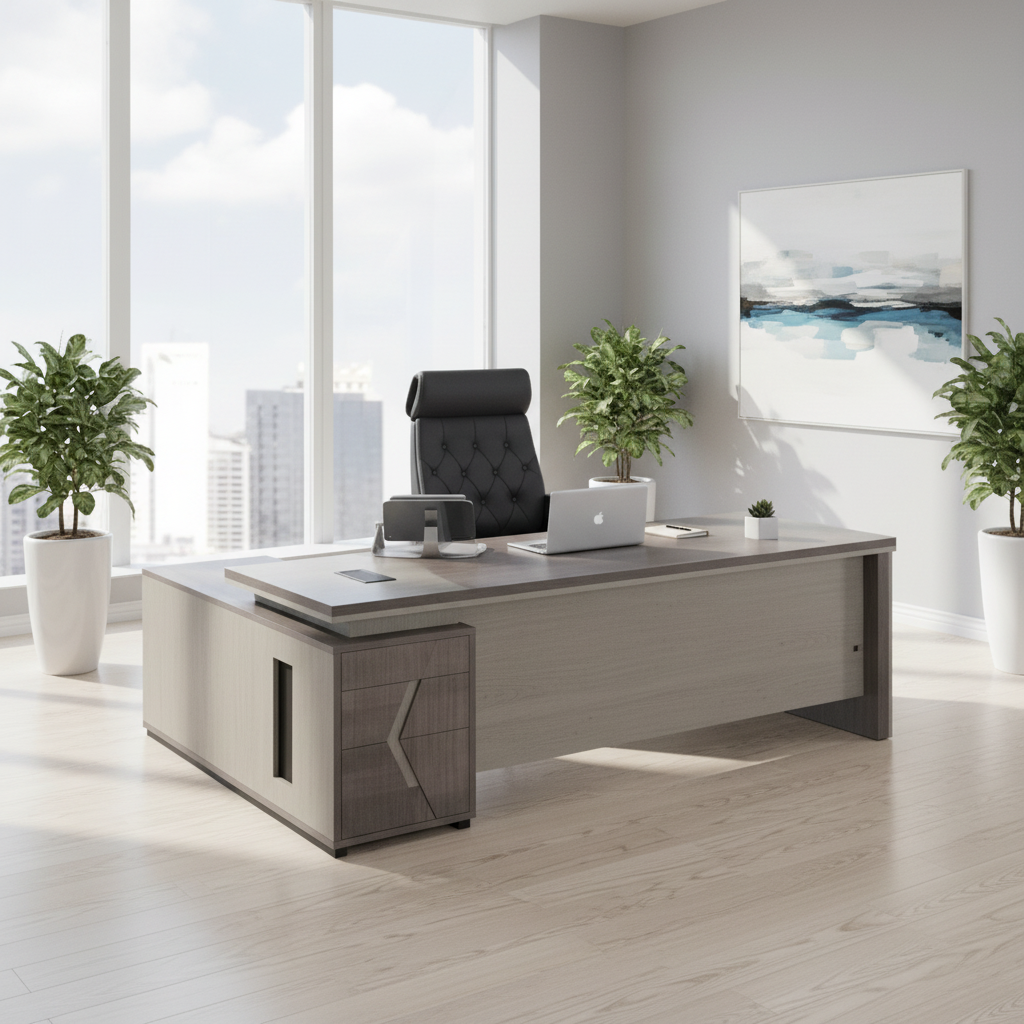 L-Shape Office Desk 1.8m Oak & Khaki - Premium Executive Desk UAE
