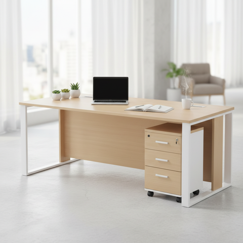 Office Desk 180cm with Drawer - Metal Leg Computer Table Dubai UAE