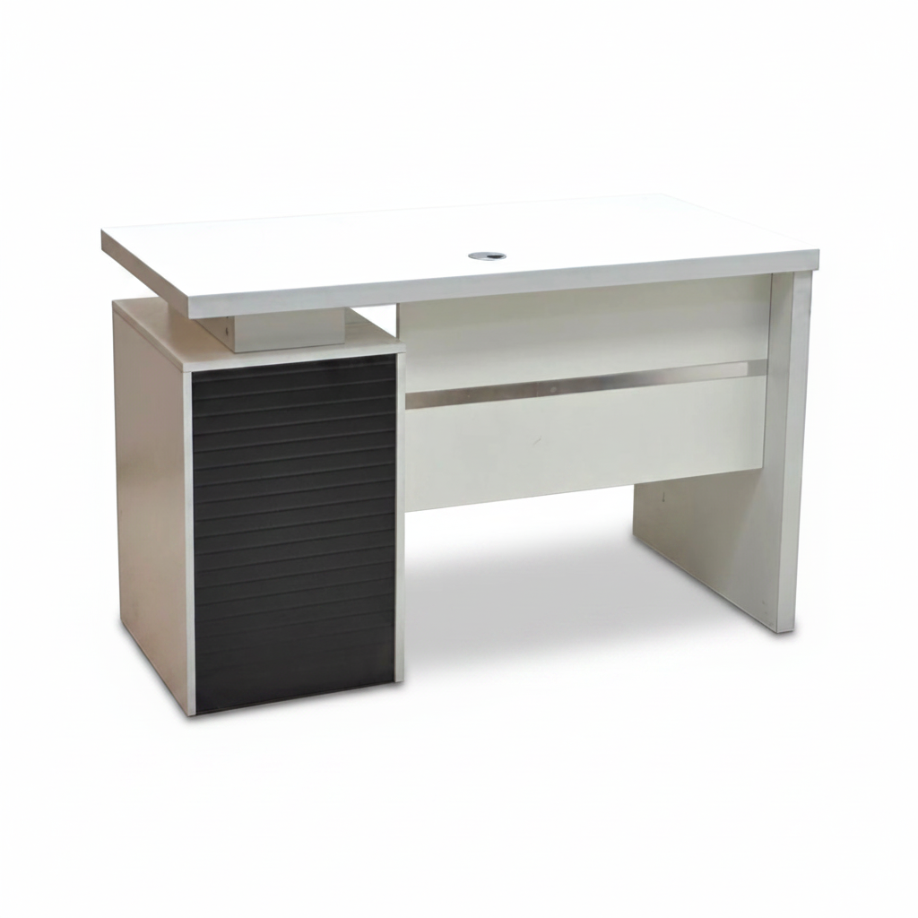 Modern White Office Desk with Black Textured Cabinet and Drawer – Buy Office Furniture in UAE